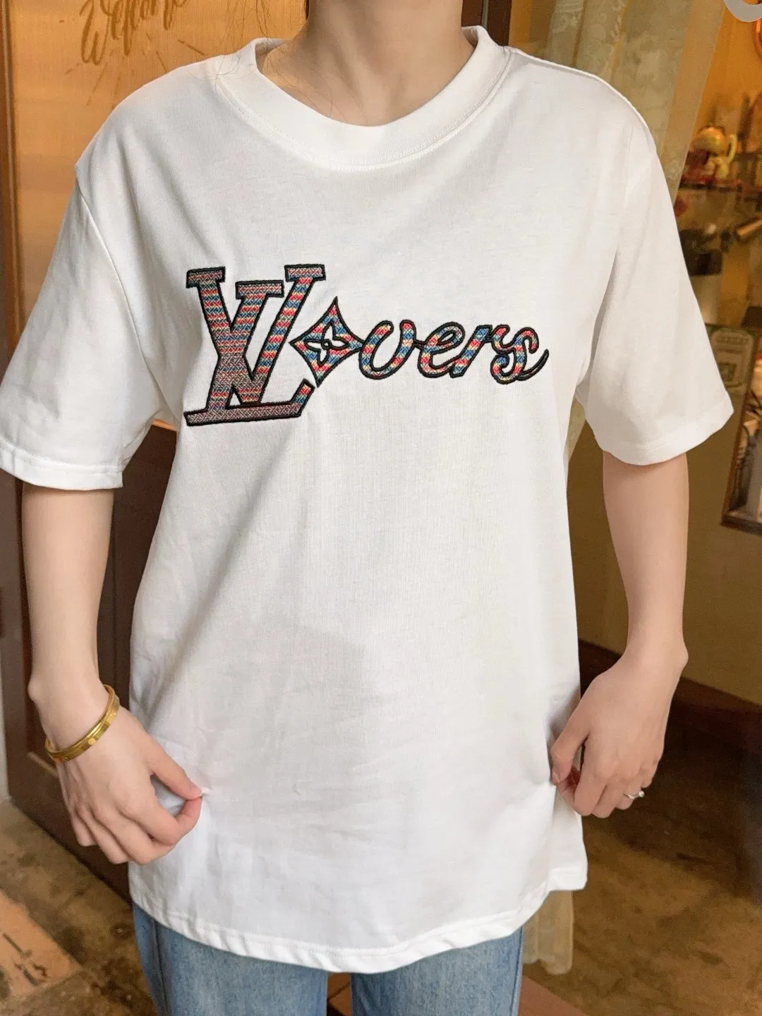 Louis Vuitton/Louis Vuitton 25ss rainbow braided embroidered short sleeves